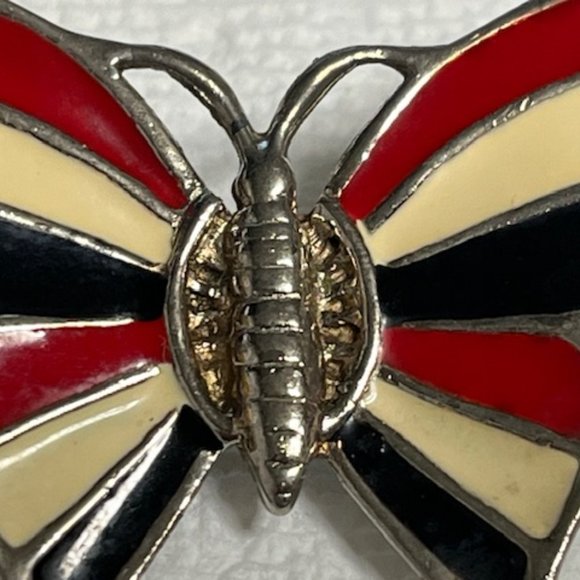 VTG Patriotic Red White Blue Enamel Butterfly Brooch Hat Scarf Pin 1.75"x1.25" - Picture 3 of 13